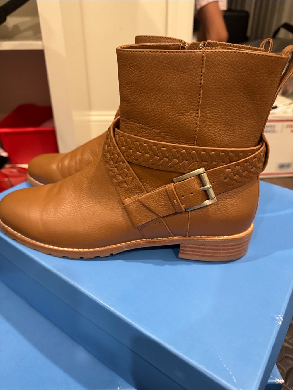 Jack Rogers Tan Braided Strap Leather Ankle Boots